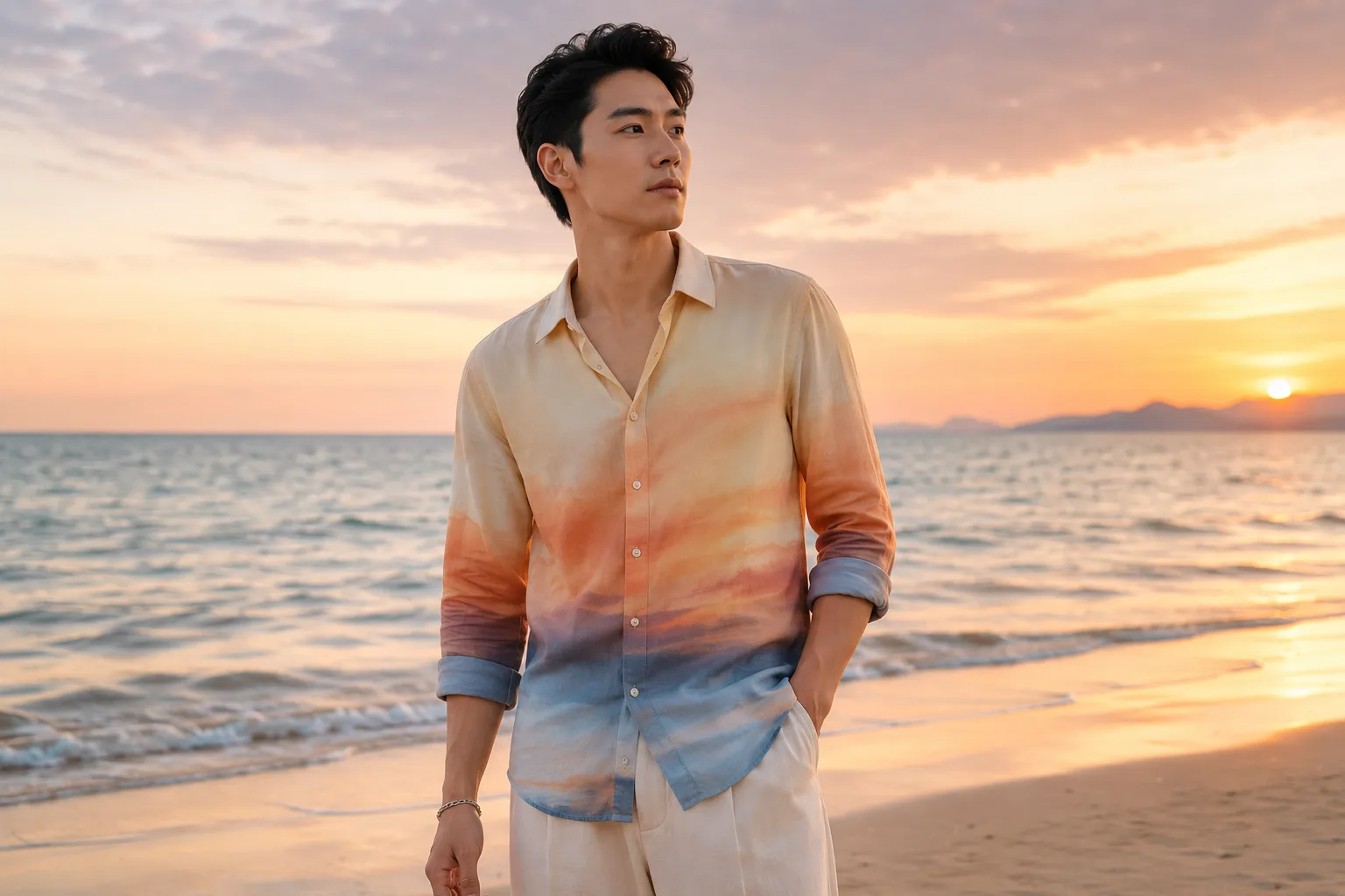 Áo Sơ Mi Cotton Rayon Loang Màu Sunset