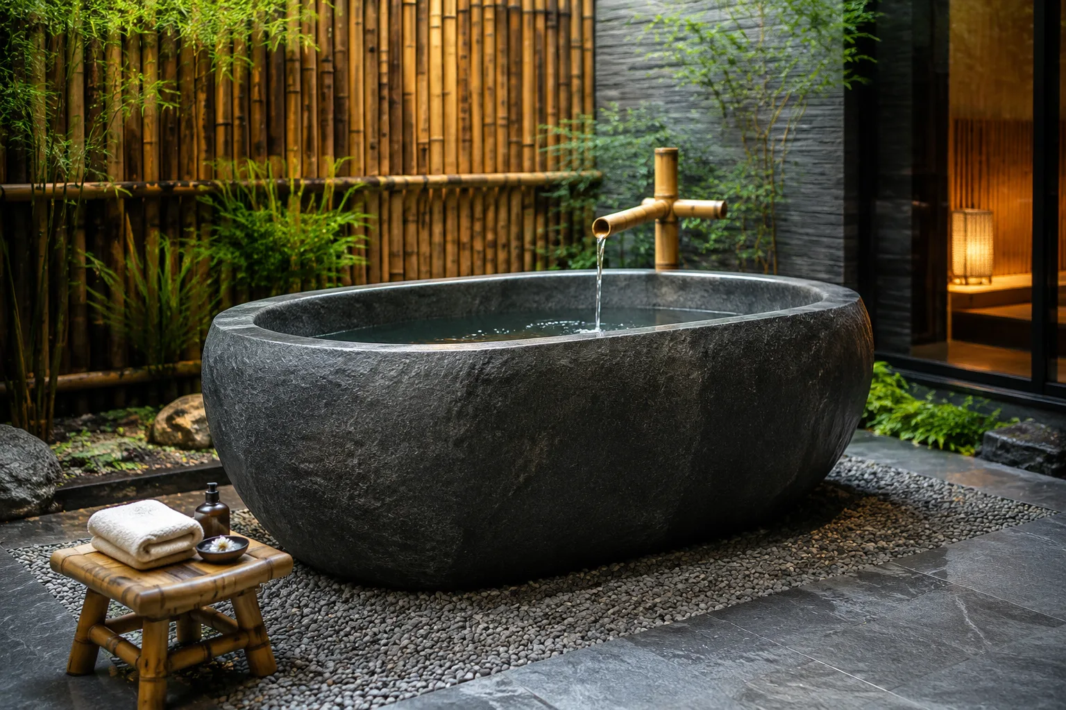 Bồn ngâm ngoài trời thanh nhã từ đá phiến tự nhiên