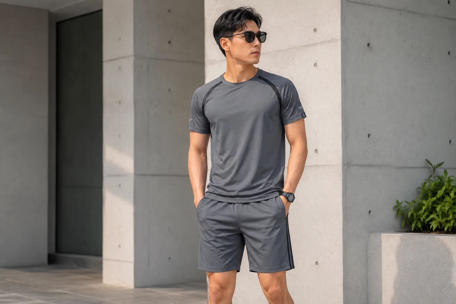 Bộ Đồ Hè Thể Thao Nam Xám Carbon Lâm Sơn